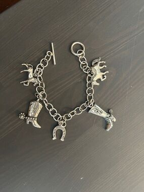 Vintage Sterling 925 Silver Equestrian Charm Bracelet 9”